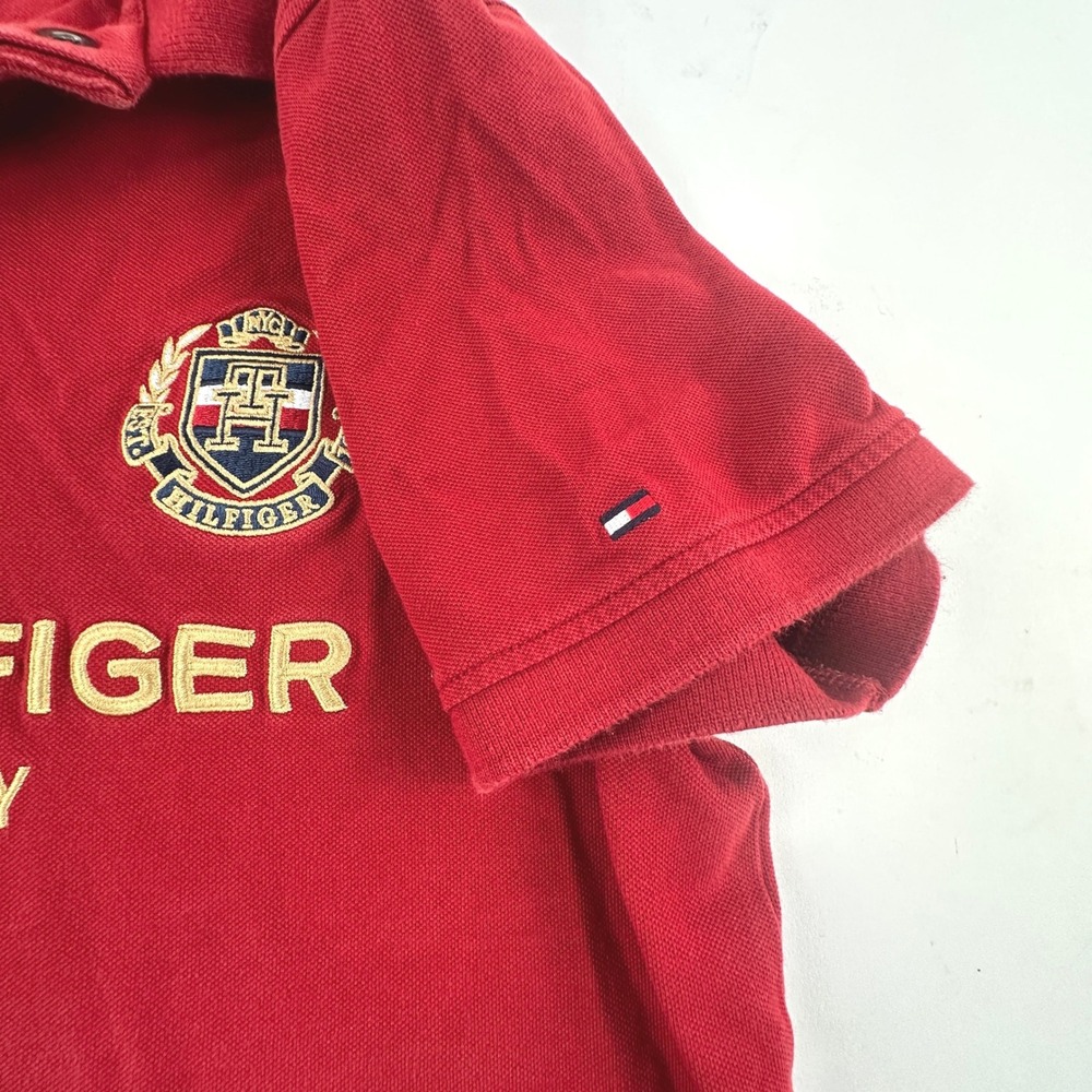 Tommy Hilfiger Men L Polo Shirt Adult Red Slim Fit Embroidered Crest‎ Logo Large - Picture 6 of 13